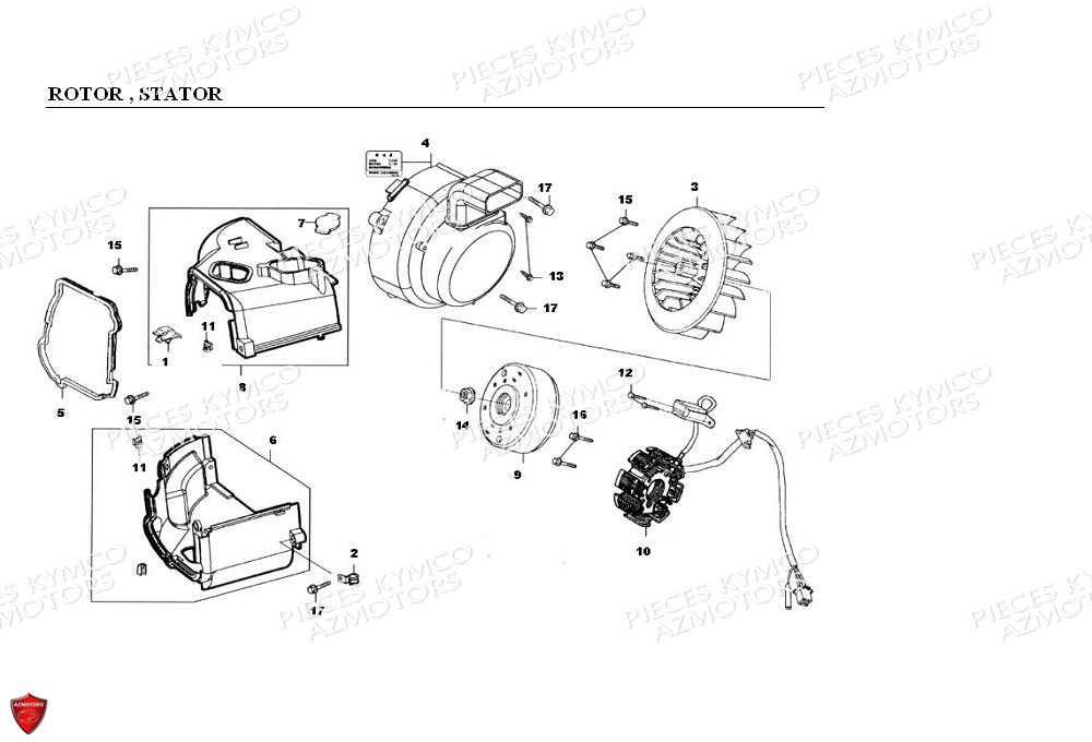 Rotor Stator KYMCO Pièces KXR 90 4T EURO II / MAXXER 90 4T EURO II (LB20AD)