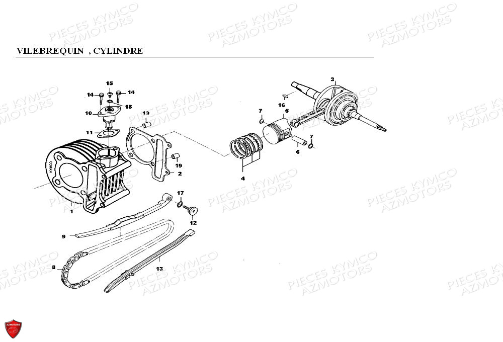Vilebrequin Cylindre KYMCO Pièces KXR 90 4T EURO II / MAXXER 90 4T EURO II (LB20AD)