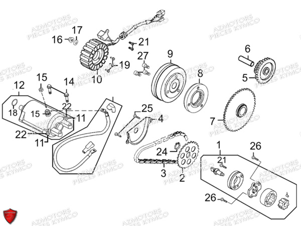 ALLUMAGE-DEMARREUR KYMCO Pièces Scooter Kymco GRAND DINK 250 4T EURO I 