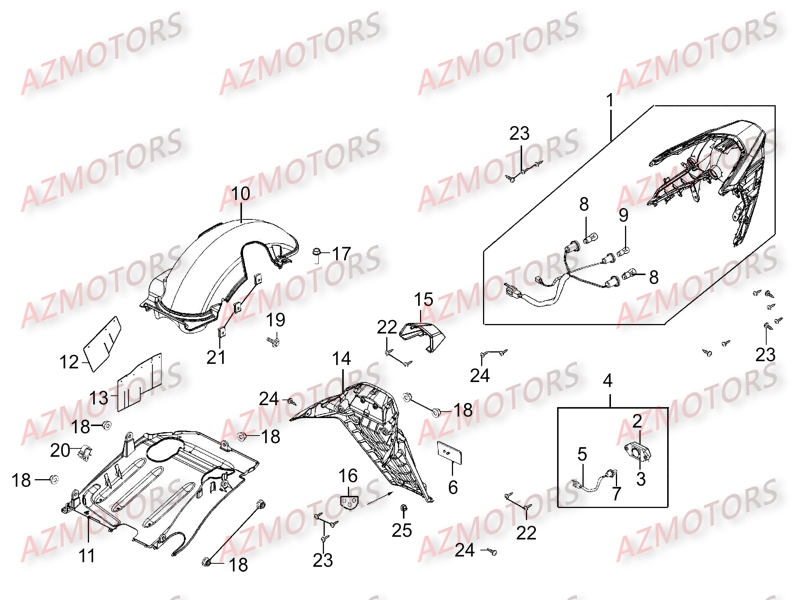 Feux Arrieres Gardes Boue Arrieres KYMCO Pièces Scooter Kymco G-DINK 300 I 4T EURO III