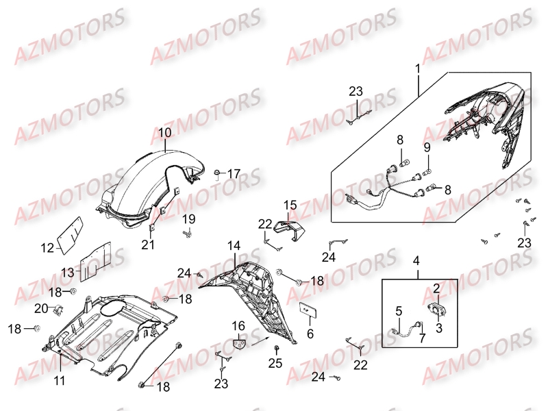 FEUX_ARRIERES-GARDES_BOUE_ARRIERES KYMCO Pièces Scooter Kymco GRAND DINK 250 4T EURO I 