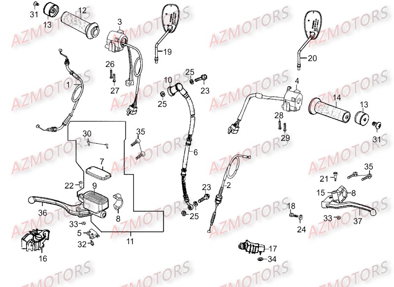 Commandes Retroviseurs KYMCO Pièces_Moto_Kymco_ZING 125II_DARKSIDE_4T