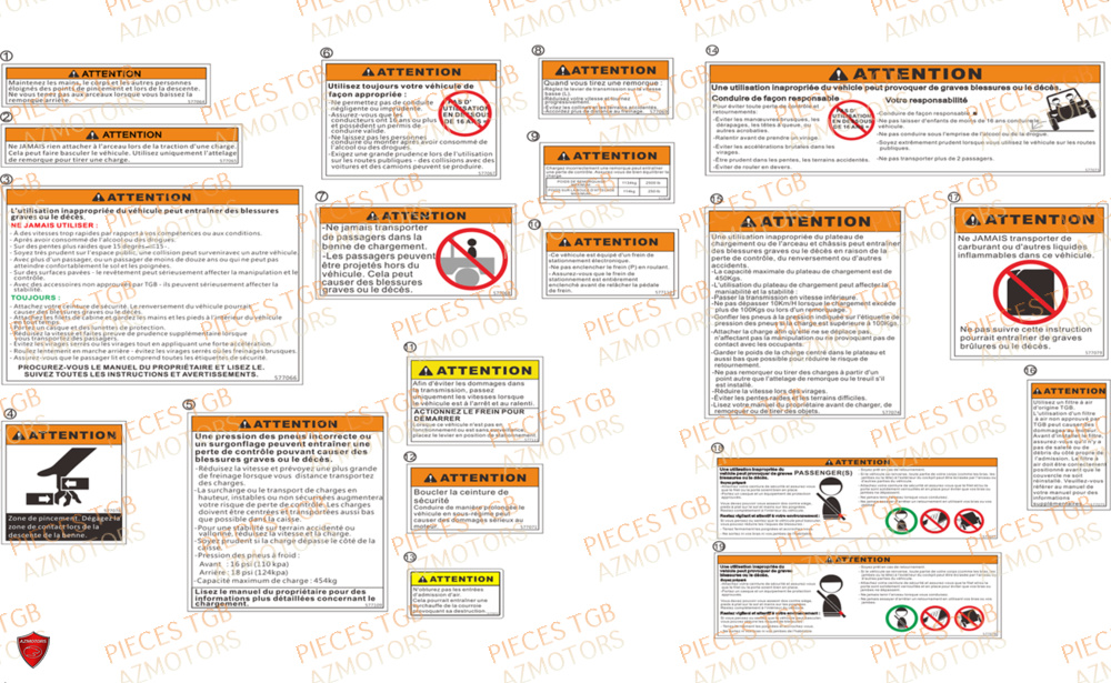 Etiquettes De Securite  Pieces TGB UTV LANDMAX 1000 CAB