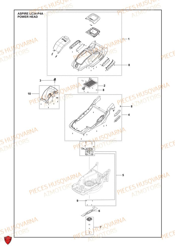 Power Head HUSQVARNA PIECES Aspire LC34-P4A TONDEUSE HUSQVARNA