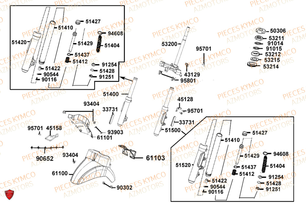 Fourche KYMCO Pièces LIKE 125I CBS EURO5+ (TE25CE)