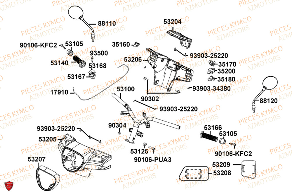 Guidon KYMCO Pièces LIKE 125I CBS EURO5+ (TE25CE)
