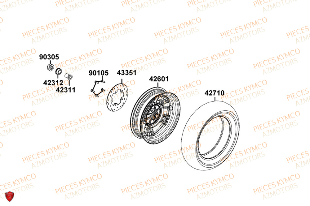 Roue Arriere KYMCO Pièces LIKE 125I CBS EURO5+ (TE25CE)