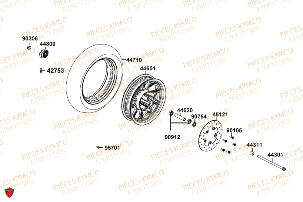 Roue Avant KYMCO Pièces LIKE 125I CBS EURO5+ (TE25CE)