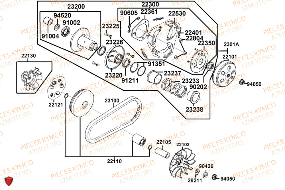 Variateur KYMCO Pièces LIKE 125I CBS EURO5+ (TE25CE)
