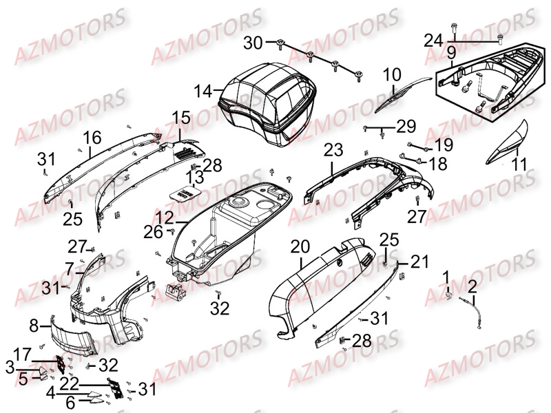 Carenages Arriere KYMCO Pièces Scooter Kymco LIKE 125 LX 4T EURO III