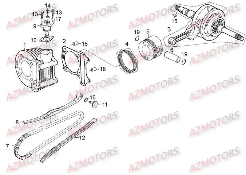 Cylindre   Piston KYMCO Pièces Scooter Kymco LIKE 125 LX 4T EURO III