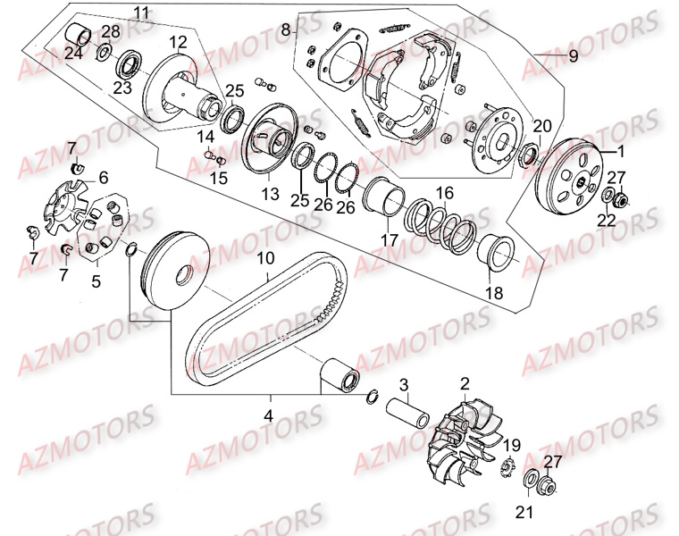 Variateur   Embrayage KYMCO Pièces Scooter Kymco LIKE 125 LX 4T EURO III