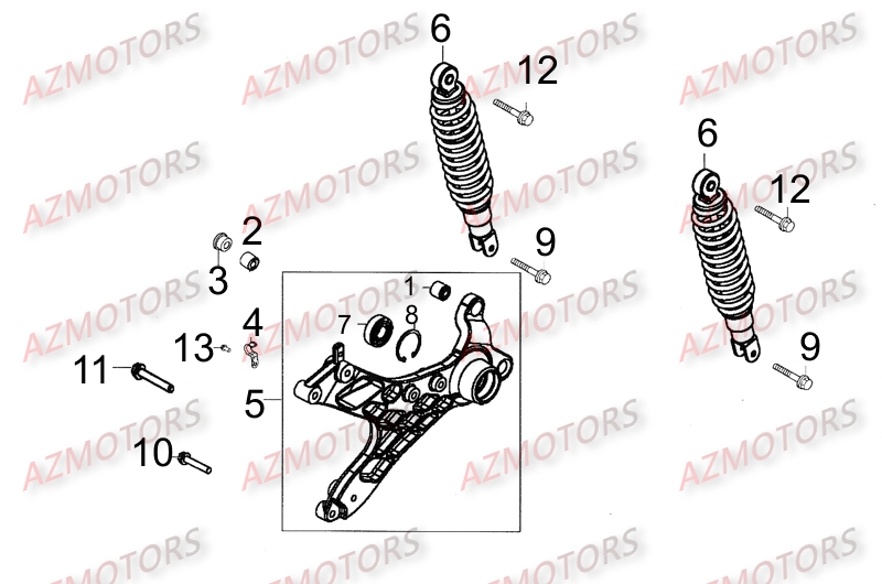 Amortisseurs Arrieres AZMOTORS Pièces Scooter LIKE 125 MMC 4T EURO III