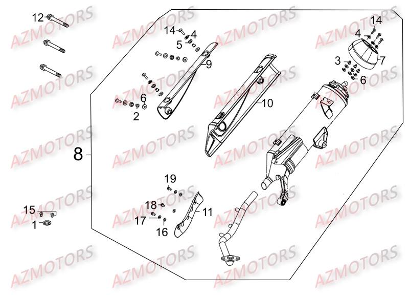Echappement AZMOTORS Pièces Scooter LIKE 125 MMC 4T EURO III