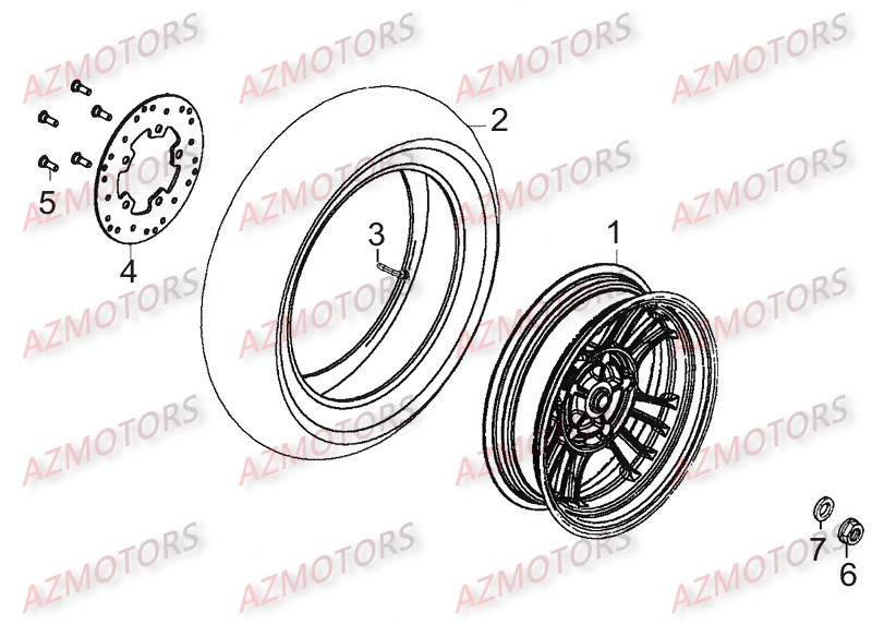 Roue Arriere AZMOTORS Pièces Scooter LIKE 125 MMC 4T EURO III