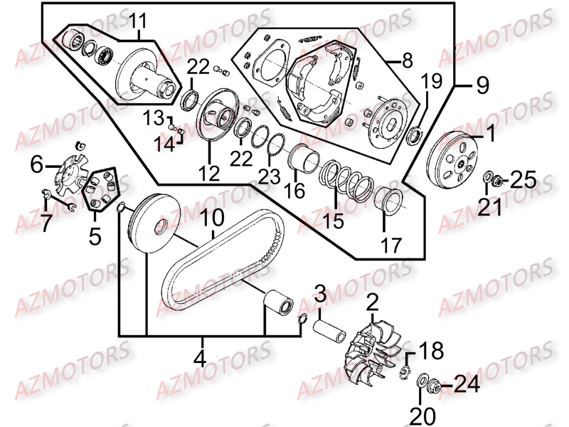 Variateur   Embrayage KYMCO Pièces LIKE 200 I LX 4T EURO III