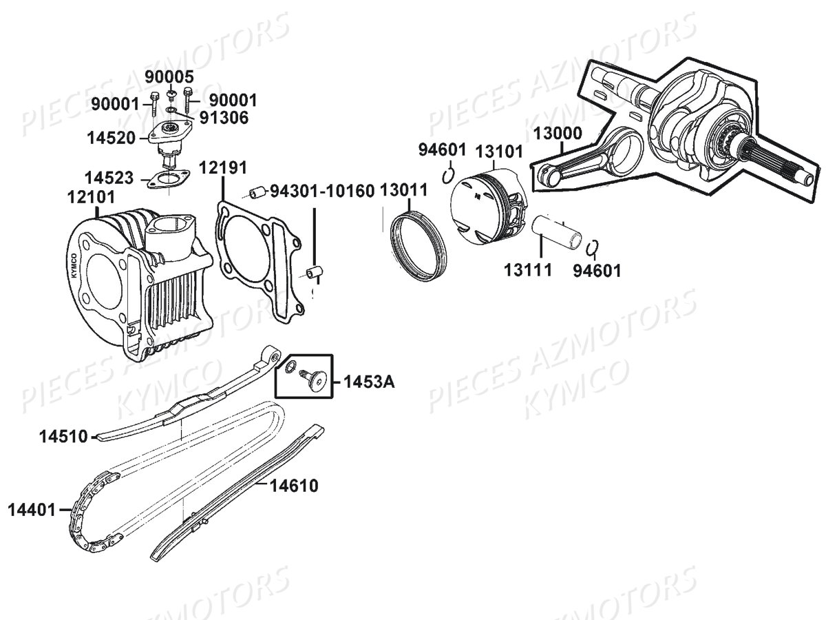 Cylindre Piston KYMCO Pièces LIKE 125I CBS EURO4 (TE25AA)