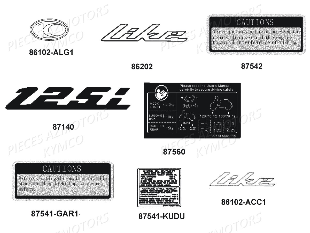 Decors KYMCO Pièces LIKE 125I CBS EURO4 (TE25AA)