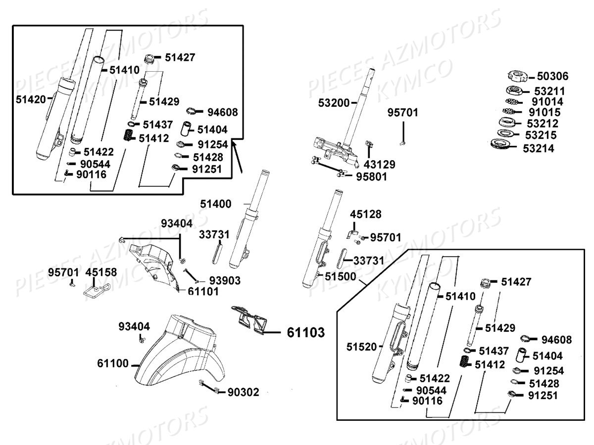 Fourche Garde Boue Avant KYMCO Pièces LIKE 125I CBS EURO4 (TE25AA)