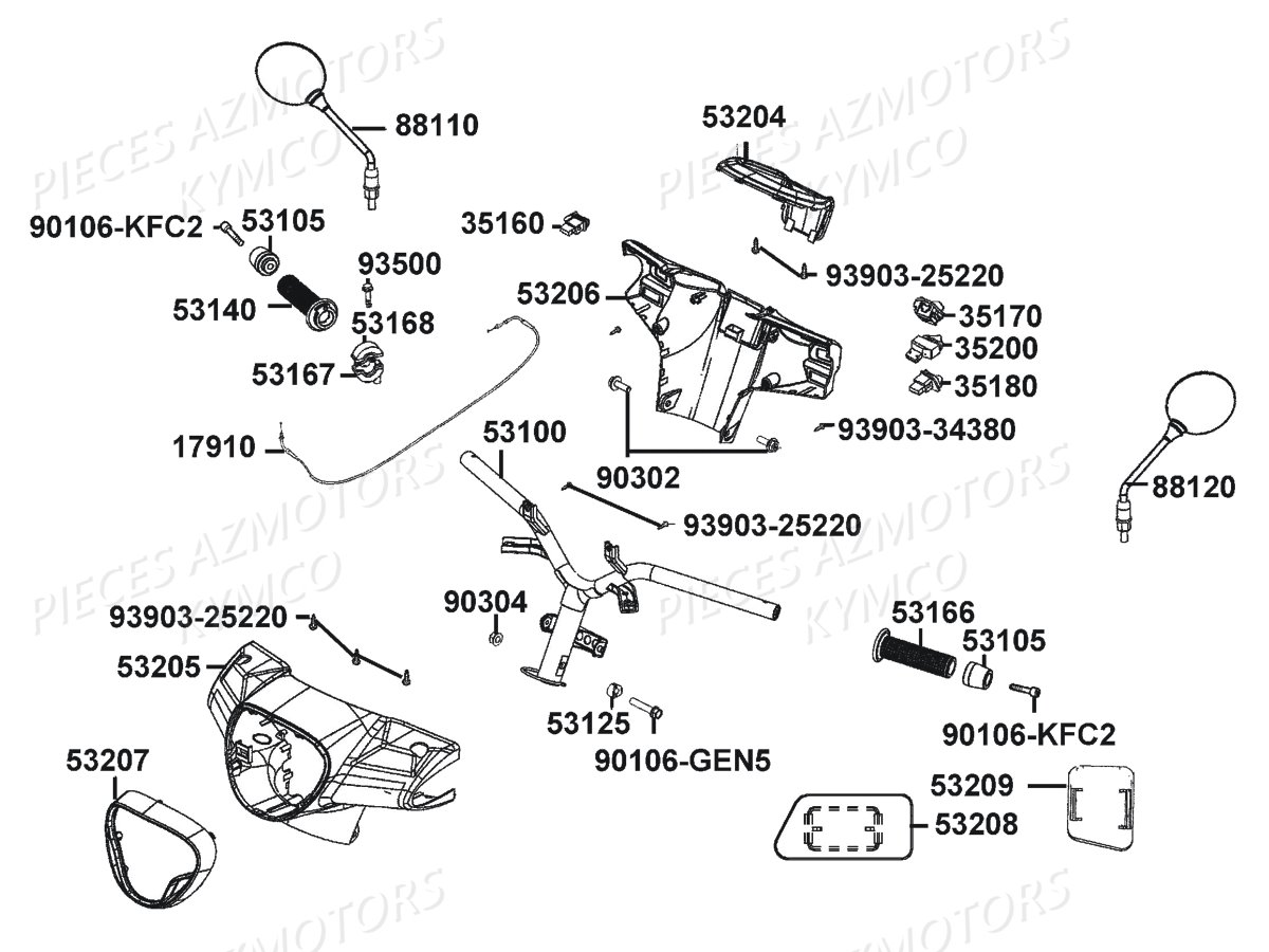 Guidon Retroviseurs KYMCO Pièces LIKE 125I CBS EURO4 (TE25AA)