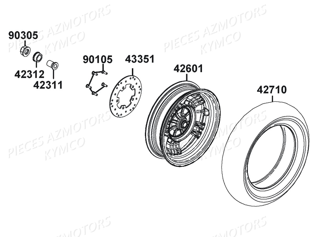 Roue Arriere KYMCO Pièces LIKE 125I CBS EURO4 (TE25AA)