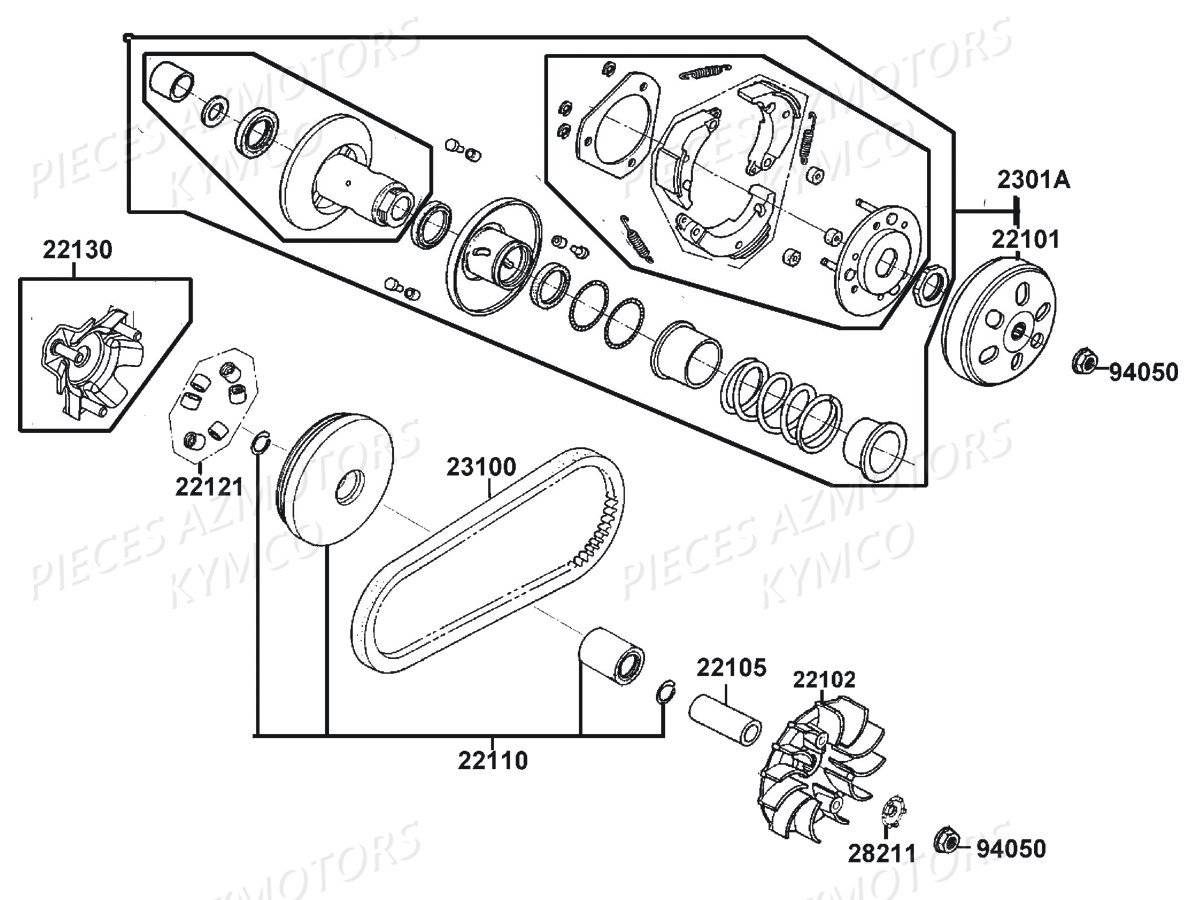 Variateur Embrayage KYMCO Pièces LIKE 125I CBS EURO4 (TE25AA)