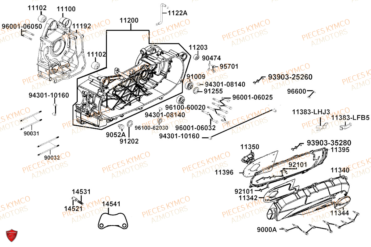 Carter Moteur KYMCO Pièces LIKE 125I CBS EURO5 (TE25CA)