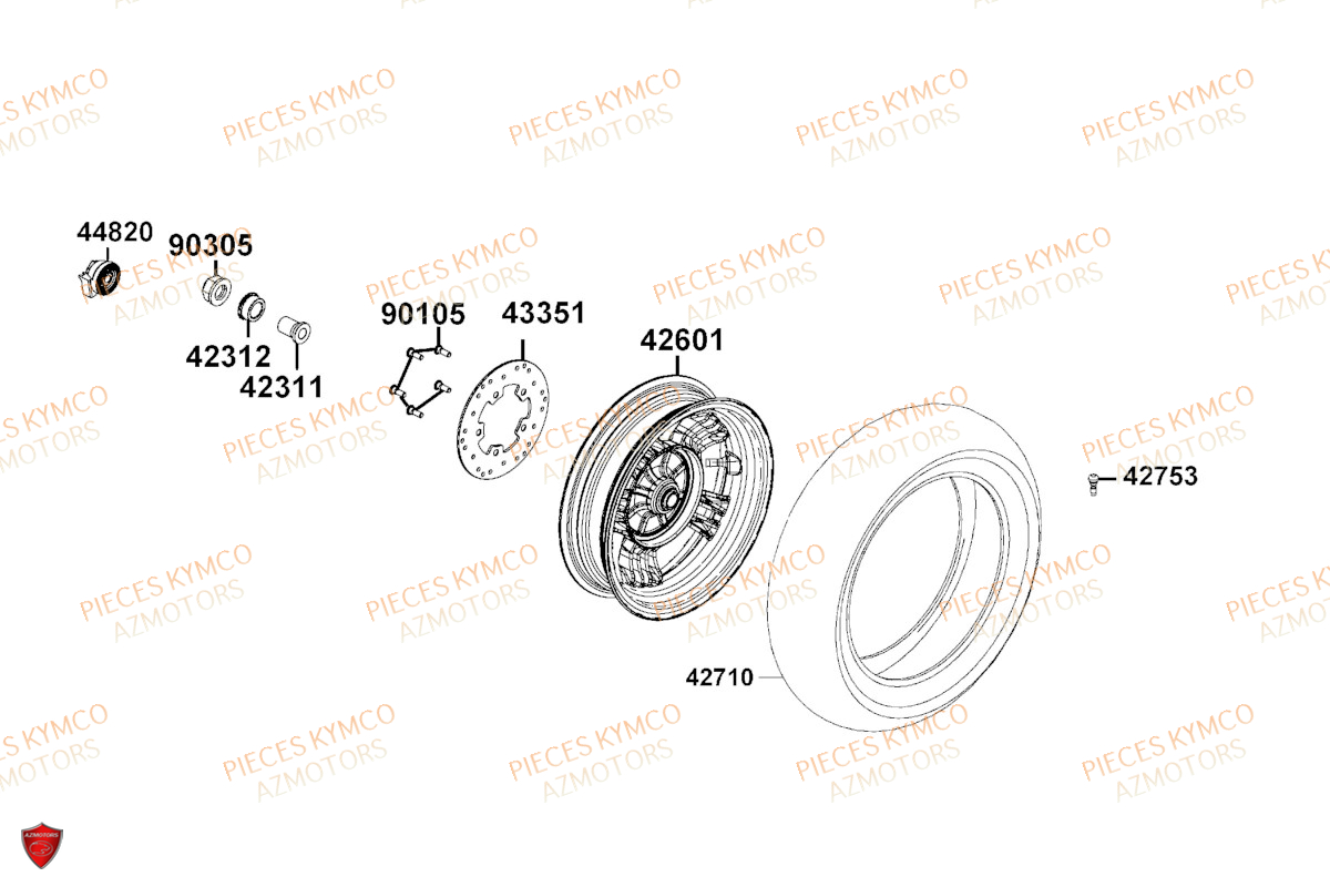 Roue Arriere KYMCO Pièces LIKE 125I CBS EURO5 (TE25CA)
