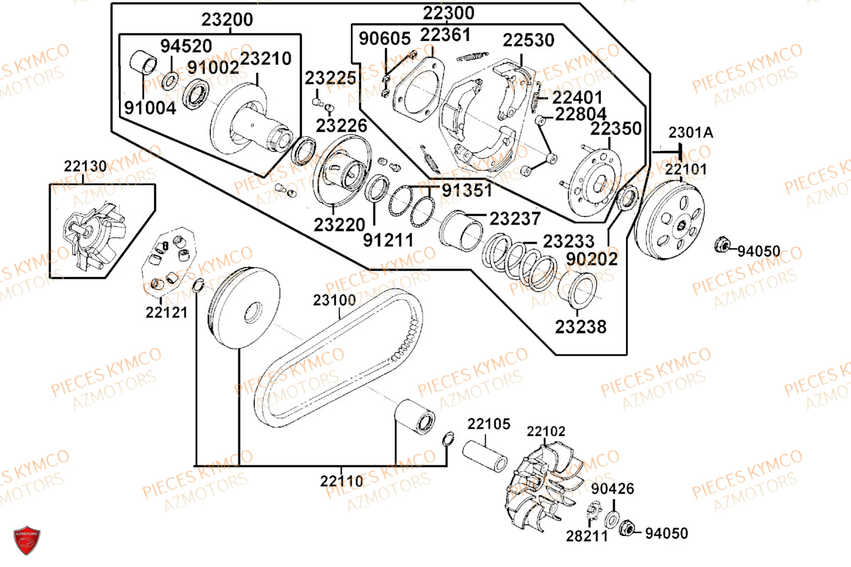 Variateur KYMCO Pièces LIKE 125I CBS EURO5 (TE25CA)
