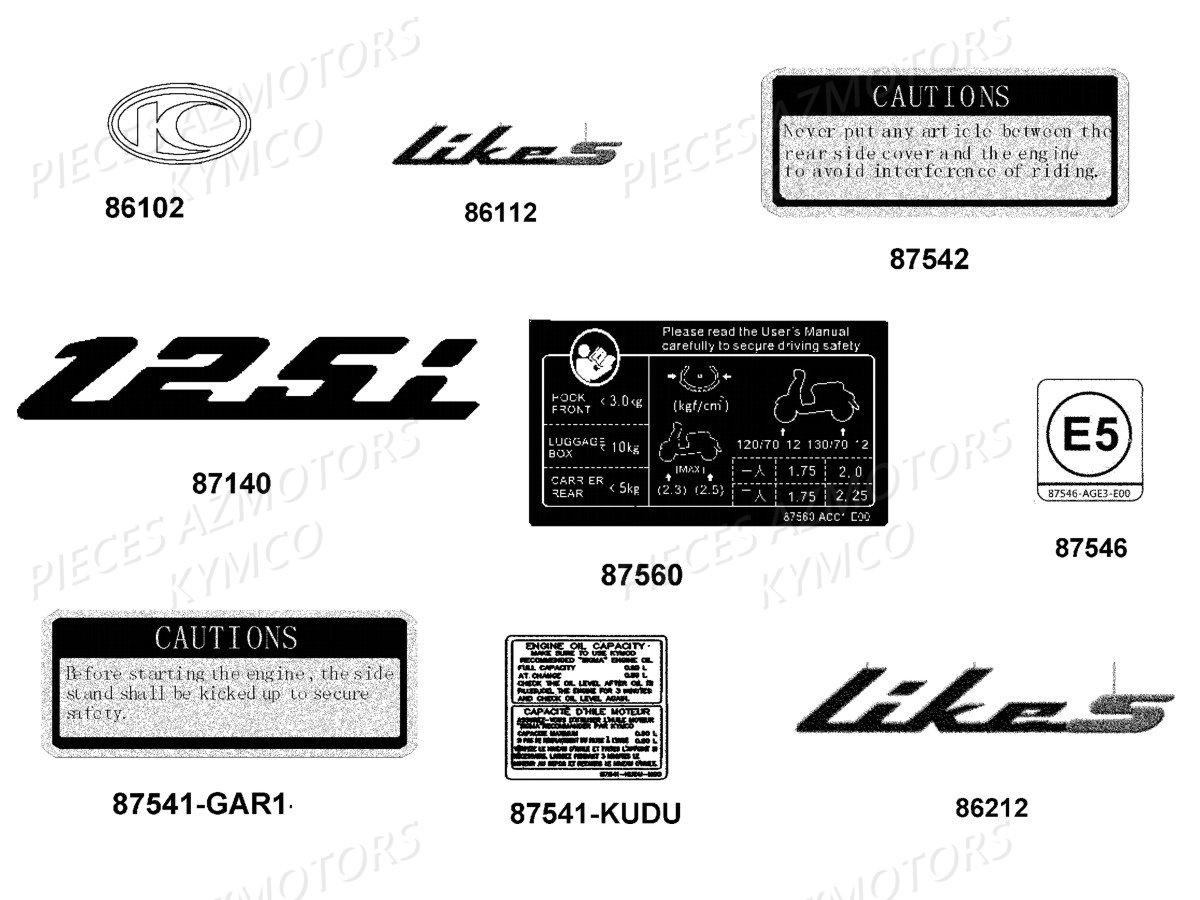 Decors KYMCO Pièces LIKE 125I SPORT CBS EURO4 (TE25BA)