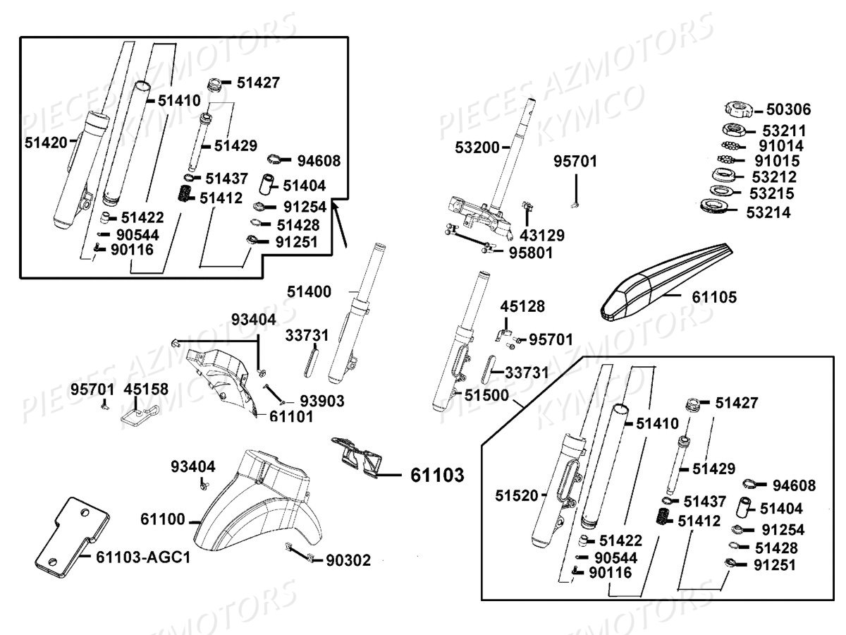 Fourche Garde Boue Avant KYMCO Pièces LIKE 125I SPORT CBS EURO4 (TE25BA)