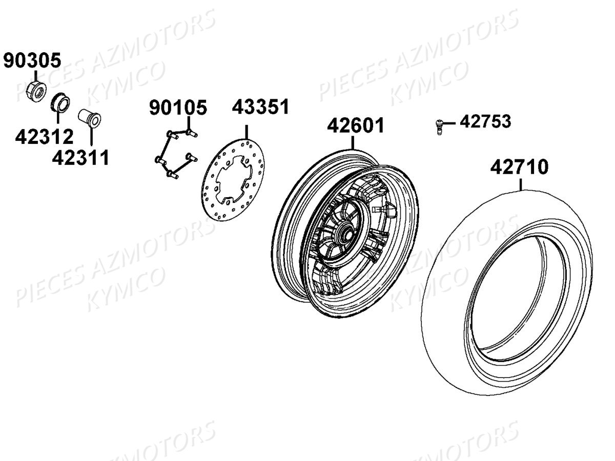 Roue Arriere KYMCO Pièces LIKE 125I SPORT CBS EURO4 (TE25BA)