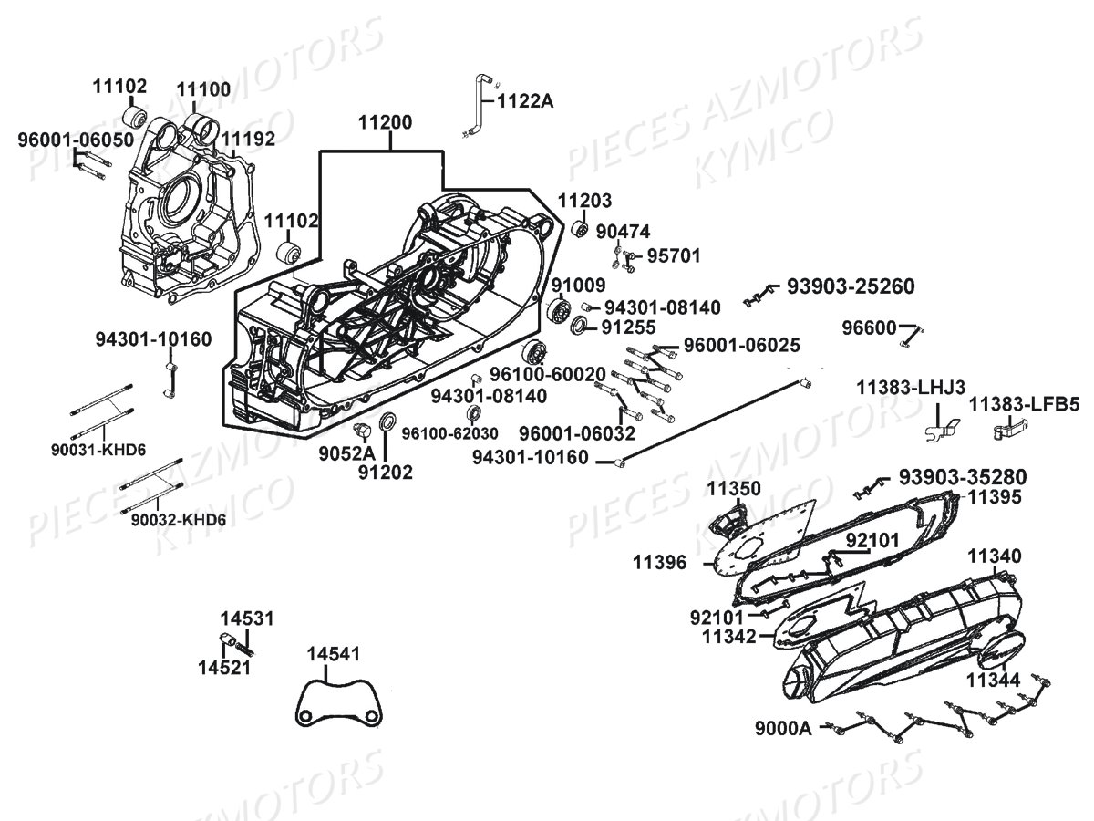 Carters Moteur KYMCO Pièces LIKE 125I XPERIENCE ABS EURO4 (TE25AH)