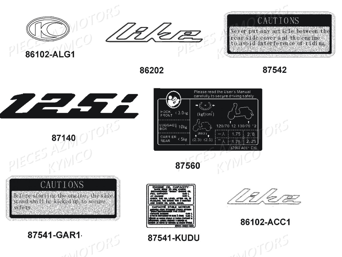 Decors KYMCO Pièces LIKE 125I XPERIENCE ABS EURO4 (TE25AH)
