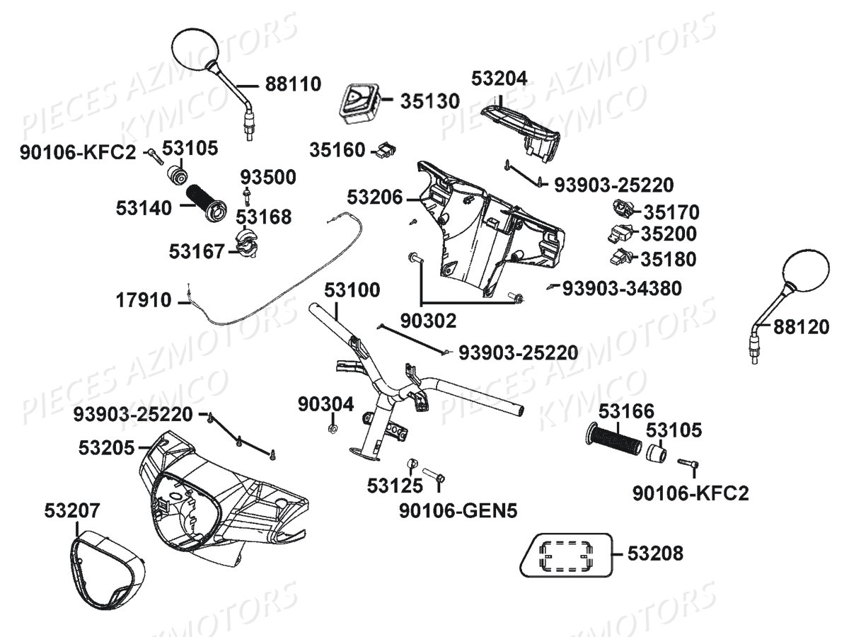 Guidon Retroviseurs KYMCO Pièces LIKE 125I XPERIENCE ABS EURO4 (TE25AH)