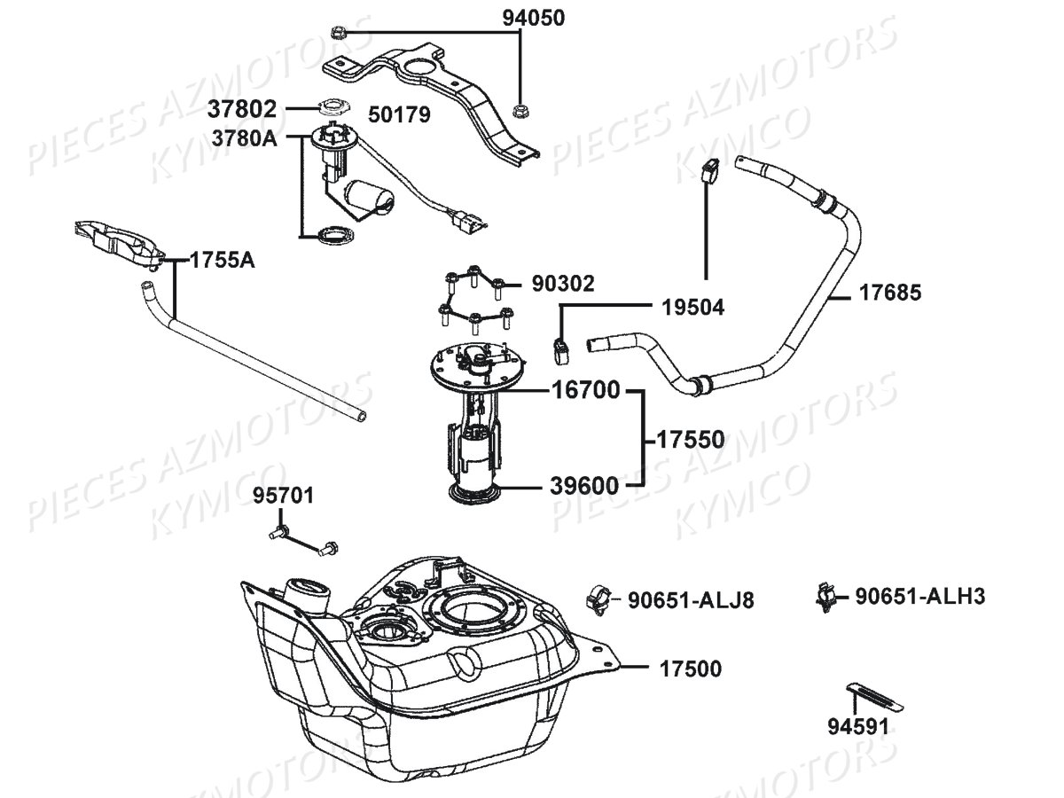 Reservoir A Carburant KYMCO Pièces LIKE 125I XPERIENCE ABS EURO4 (TE25AH)