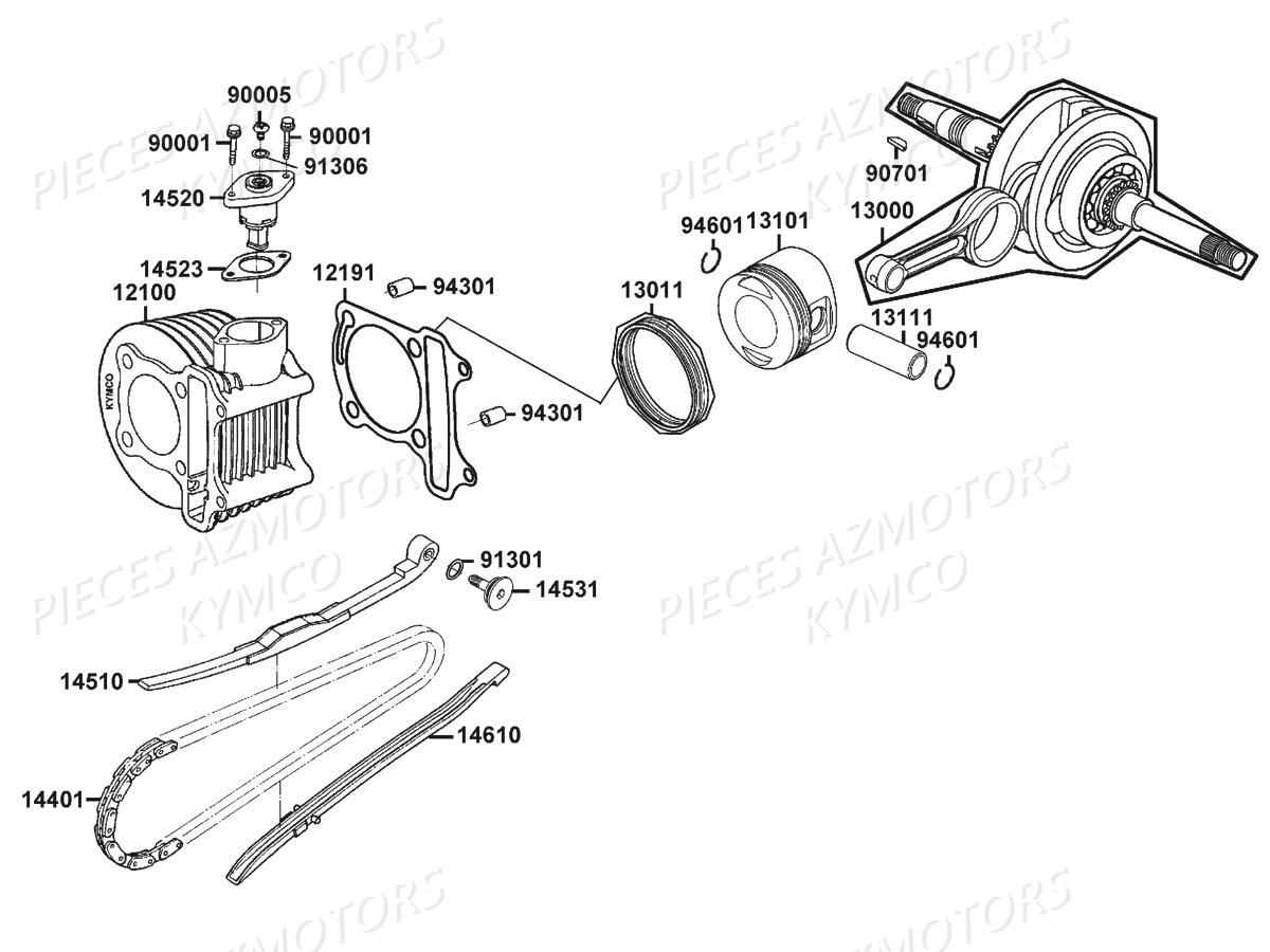 Cylindre Piston KYMCO Pièces LIKE 125 MMC 4T EURO3 (KN25AJ)