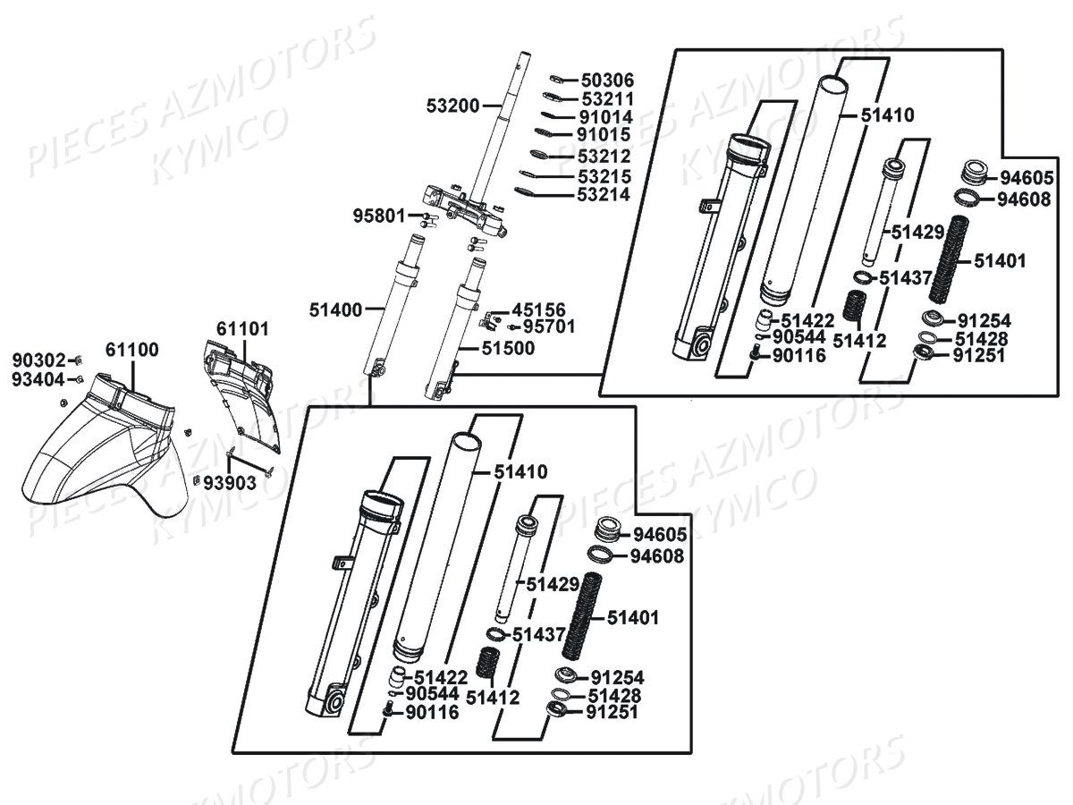 FOURCHE GARDE BOUE AVANT pour LIKE 125 MMC E3