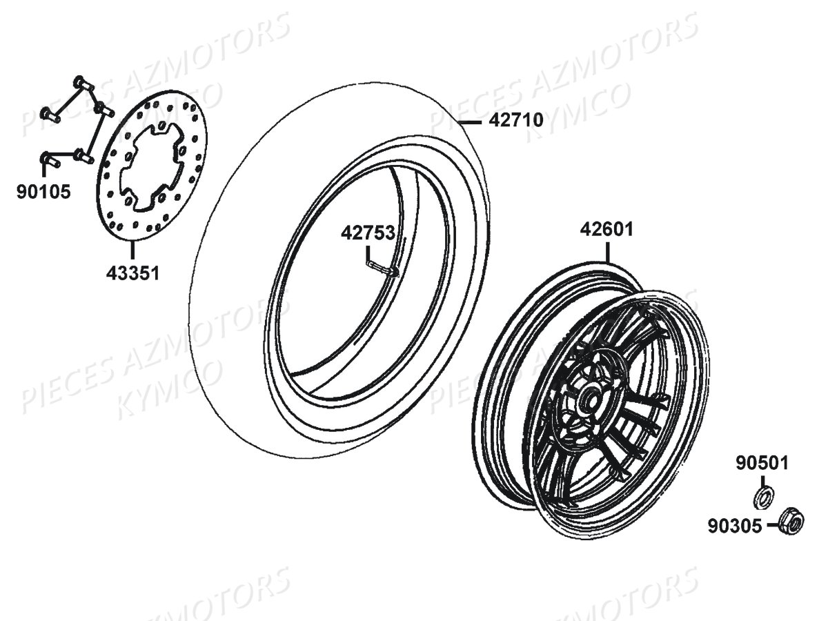 Roue Arriere KYMCO Pièces LIKE 125 MMC 4T EURO3 (KN25AJ)