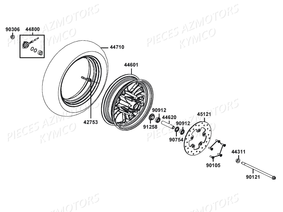 Roue Avant KYMCO Pièces LIKE 125 MMC 4T EURO3 (KN25AJ)