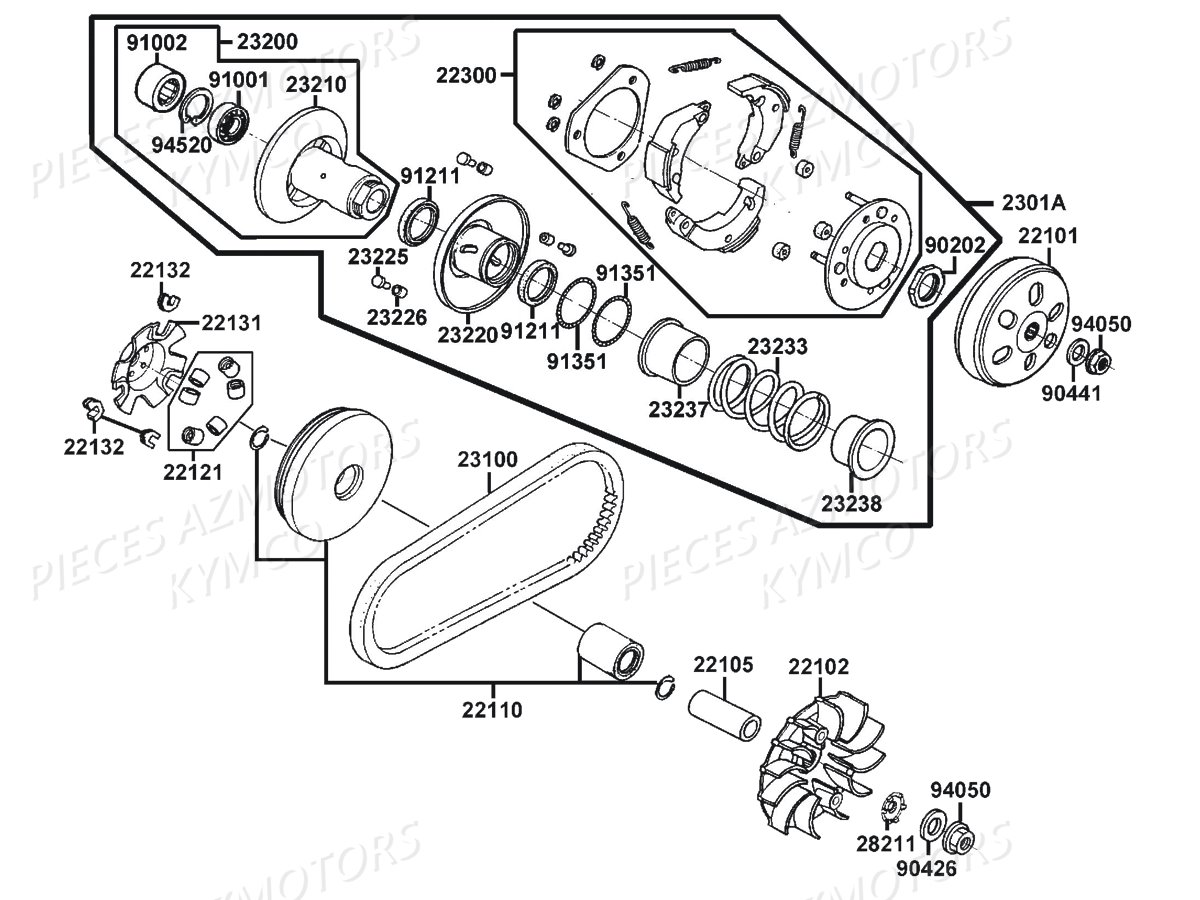 Variateur Embrayage KYMCO Pièces LIKE 125 MMC 4T EURO3 (KN25AJ)