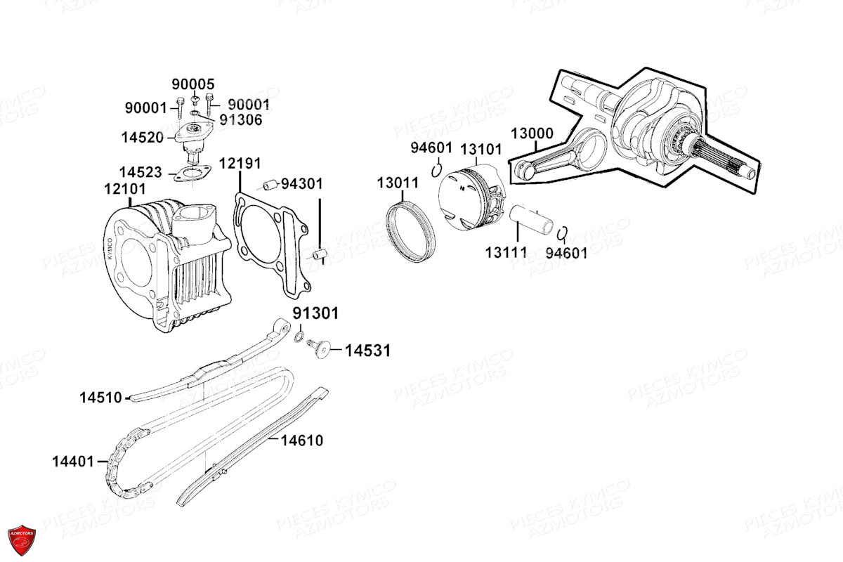 Cylindre Piston KYMCO Pièces LIKE 125I ABS NOODOE E5 (TE25CC)