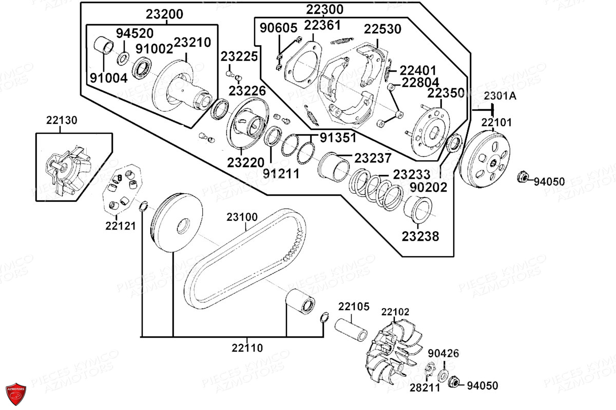 Variateur Embrayage KYMCO Pièces LIKE 125I ABS NOODOE E5 (TE25CC)