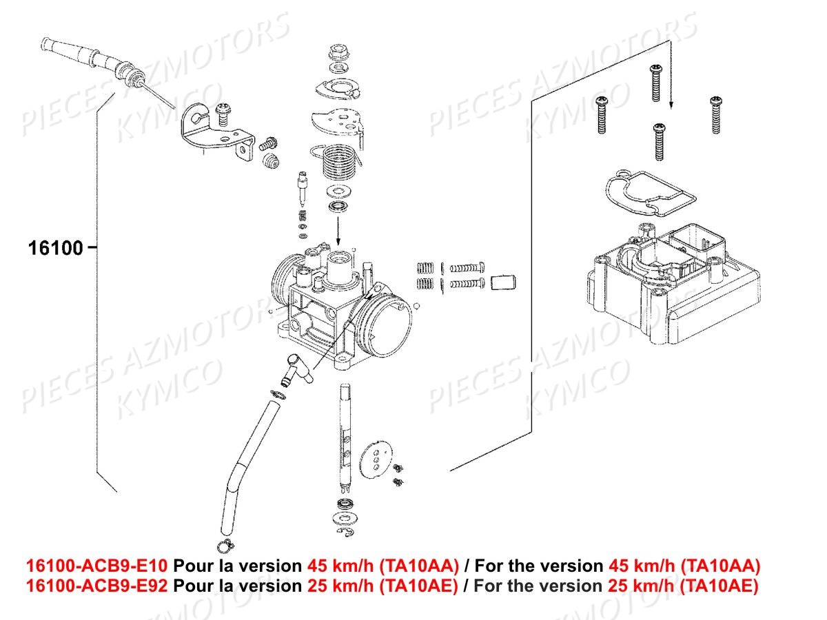 Carburation KYMCO Pièces LIKE 50I 4T EURO4 (TA10AA/TA10AE)