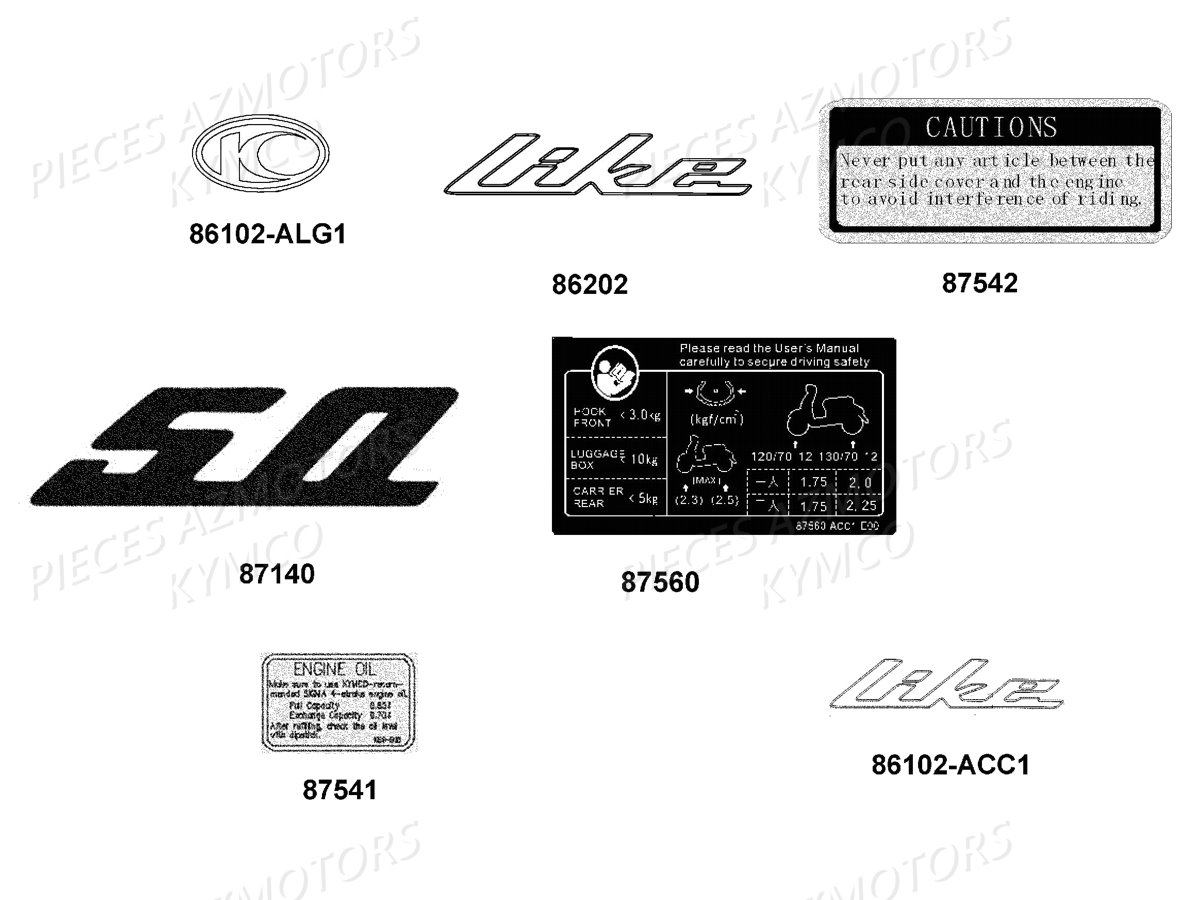 Decors KYMCO Pièces LIKE 50I 4T EURO4 (TA10AA/TA10AE)