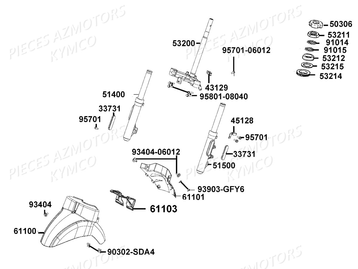 FOURCHE GARDE BOUE AVANT KYMCO LIKE 50I 4T E4