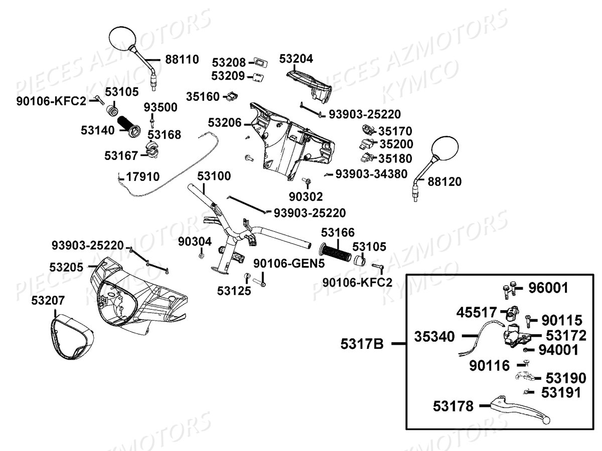 Guidon Retroviseurs KYMCO Pièces LIKE 50I 4T EURO4 (TA10AA/TA10AE)