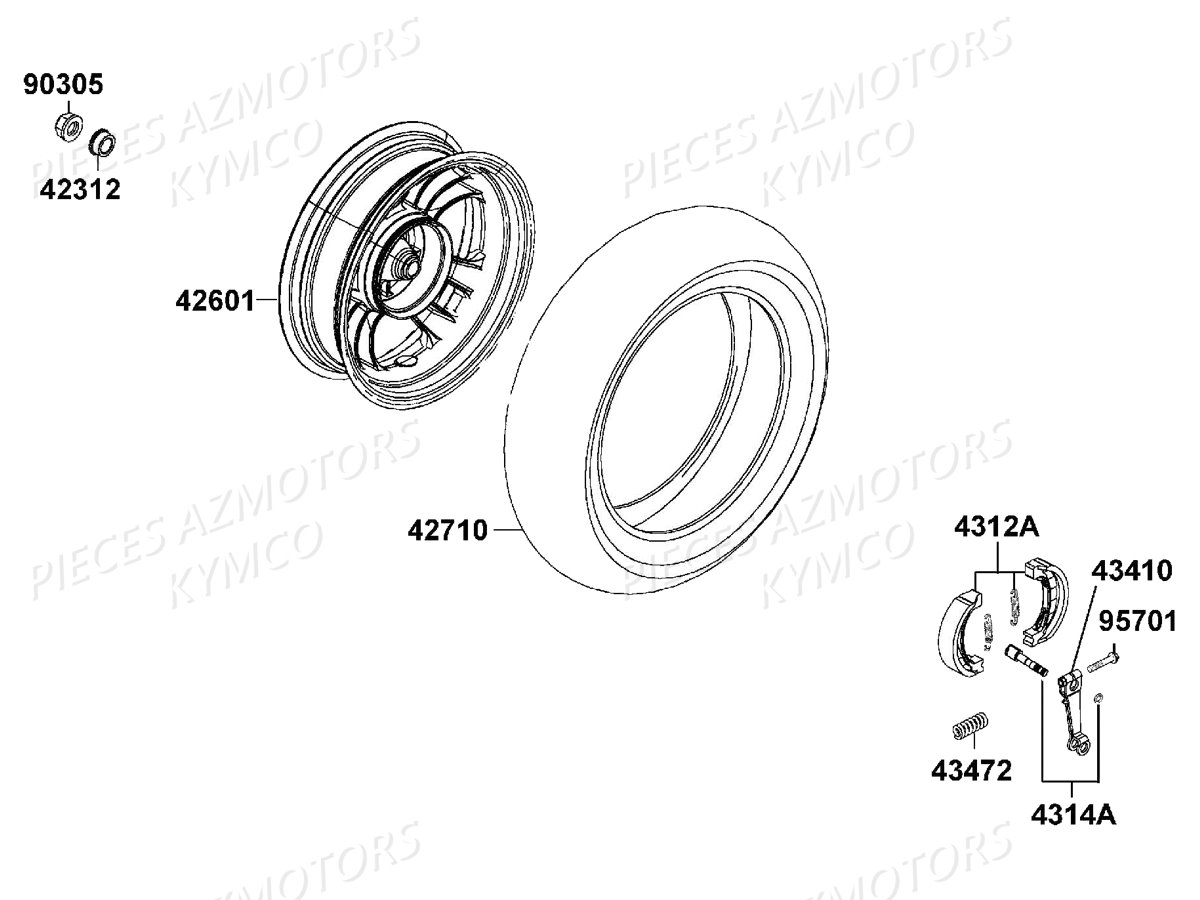 Roue Arriere KYMCO Pièces LIKE 50I 4T EURO4 (TA10AA/TA10AE)