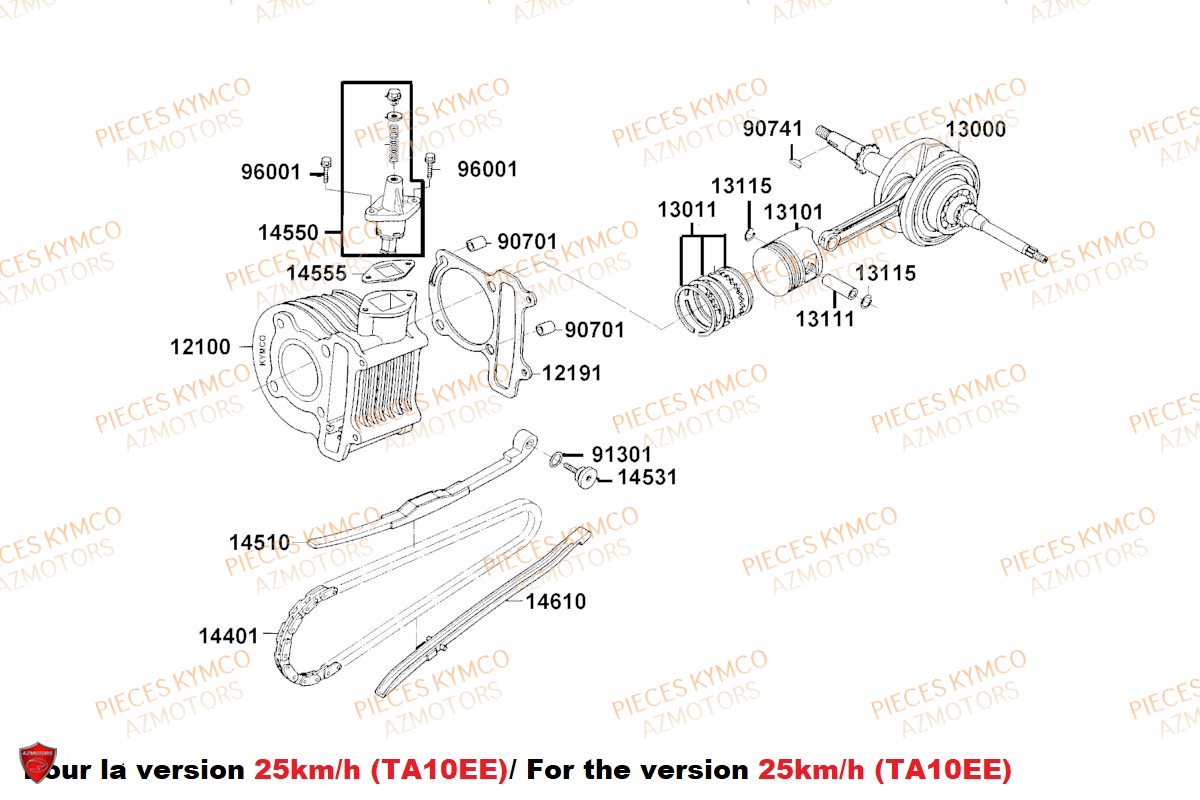 Cylindre 25km H Ta10ee KYMCO Pièces LIKE 50I 4T EURO5 (TA10EA/TA10EE)