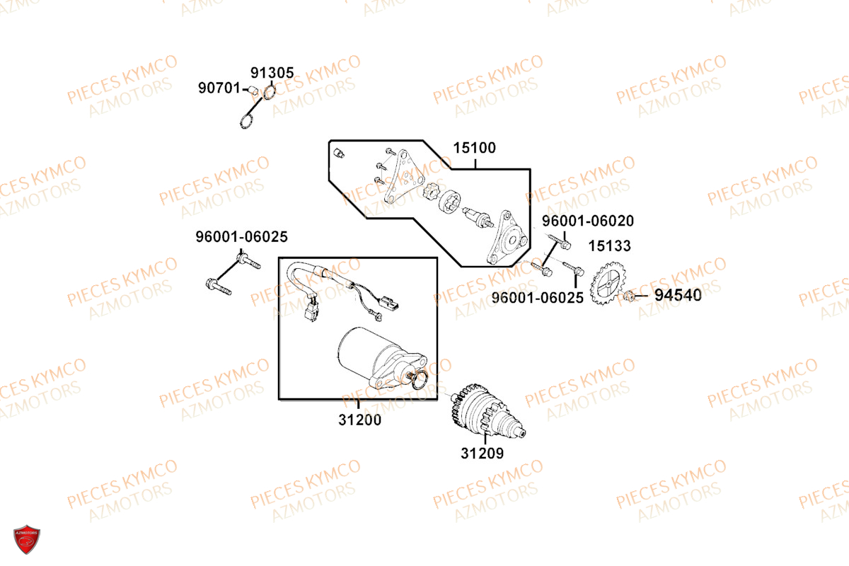 Demarreur KYMCO Pièces LIKE 50I 4T EURO5 (TA10EA/TA10EE)